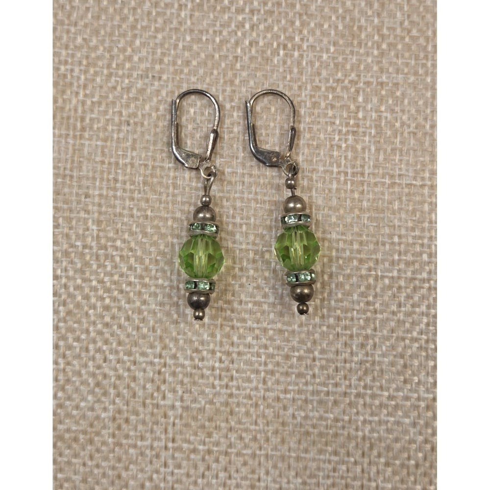 Vintage Sterling Silver & Peridot Swarovski Crystal‎ Dangle Earrings